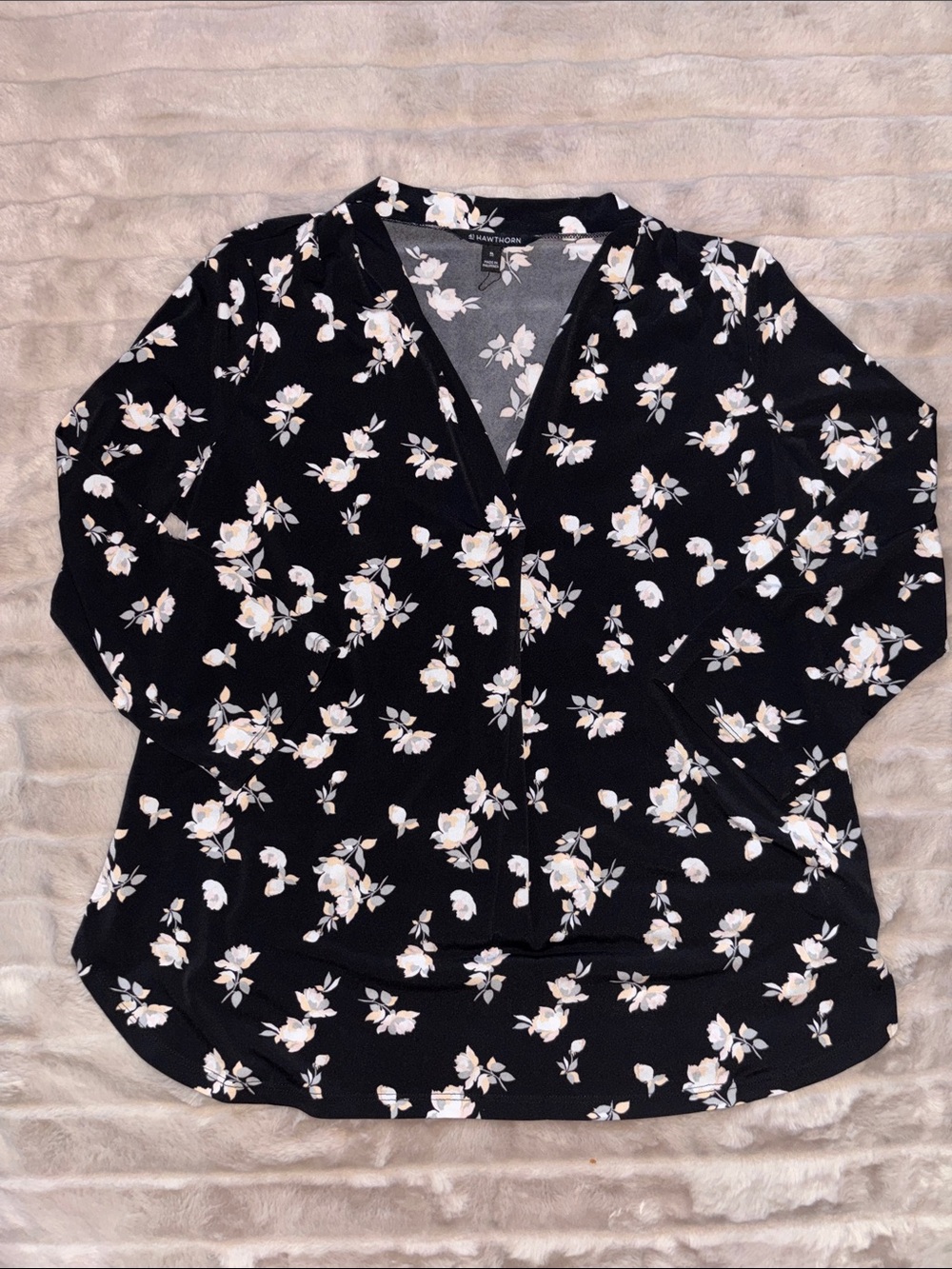 Worthington Black Floral Split-Neck Blouse